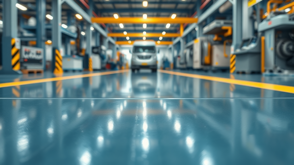 modern industrial facility high performance floor coating with machinery safety lines high-gloss factory floor
