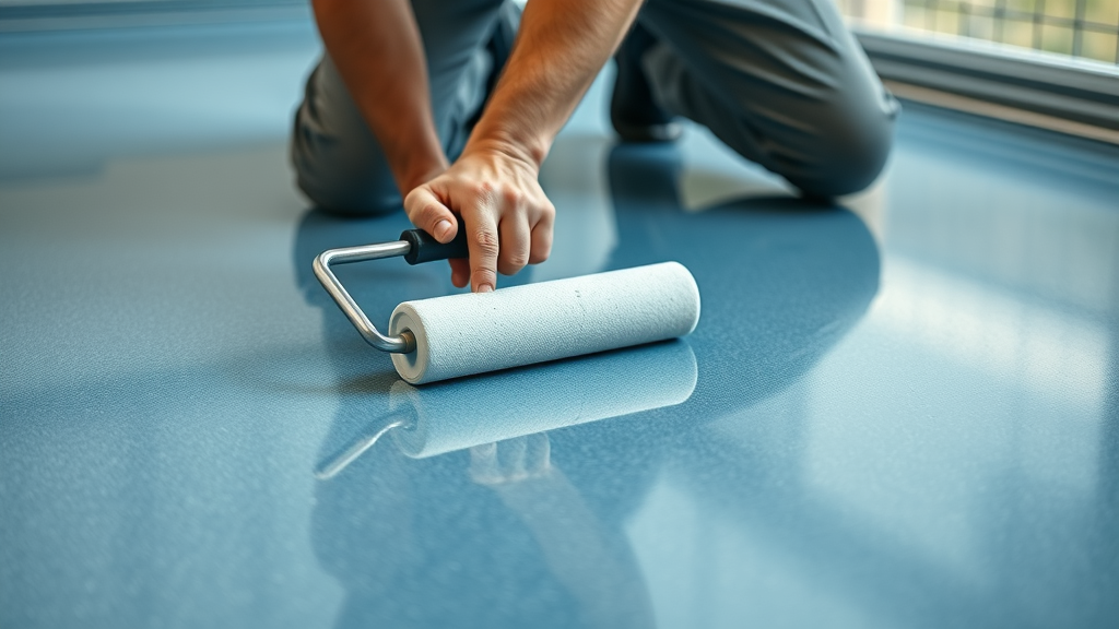 professional applying epoxy coating to a garage floor with smooth roller