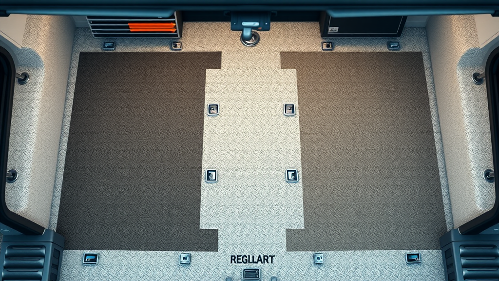 overhead view garage showing containment mat, floor mat, epoxy coating for protecting garage floors from slush