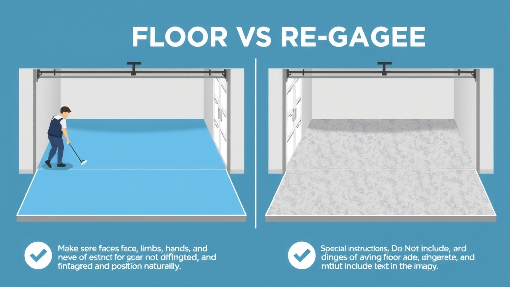 Garage floor coating vs. concrete resurfacing comparison, side by side, flat design infographic