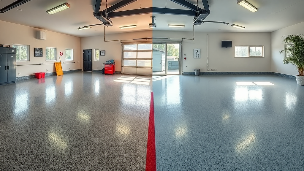 comparison of epoxy coated and polyaspartic coated garage floors with clean seamless surfaces
