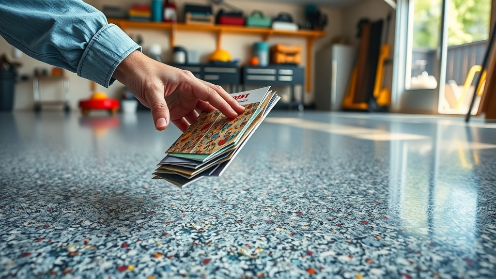 garage epoxy floor coating with full broadcast decorative flakes and color options