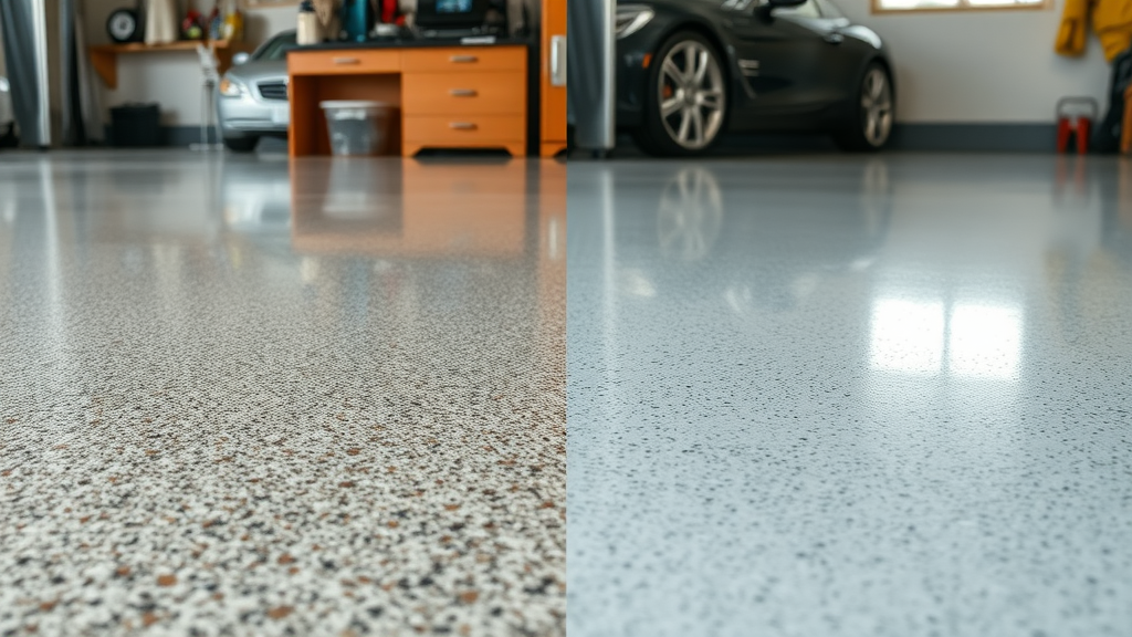 Comparison of epoxy and polyaspartic garage floor coatings with winter garage floor care advantages clearly visible