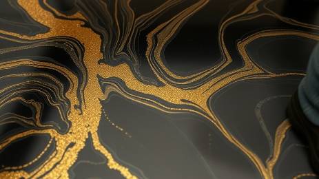 Epoxy floor installer adding gold pigment to black base coat in close-up