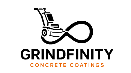 Grindfinity Epoxy Floor Coatings logo in black text with orange Concrete Coatings tagline