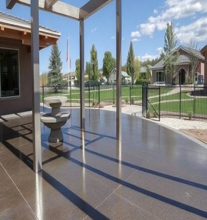Metallic epoxy outdoor pavilion polished by Grindfinity in Colorado Springs