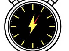 Line art icon of a stopwatch with a lightning bolt for quick timing.