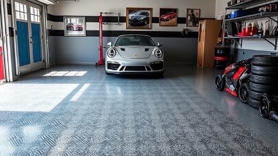 Photo realistic garage flooring solutions by GrindFinity Concrete Coatings.